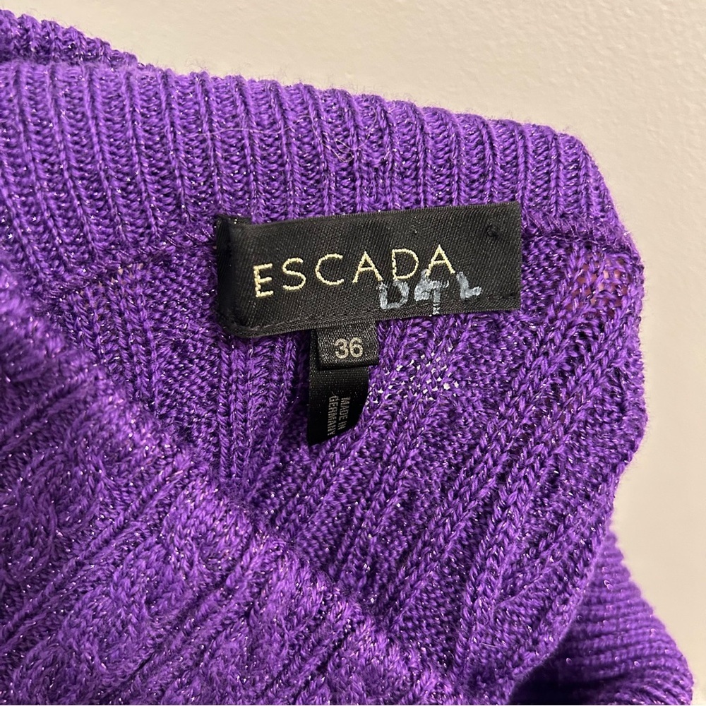 Escada Wool Sweater 36 6 Purple Metallic cable knit mock neck - Picture 7 of 10